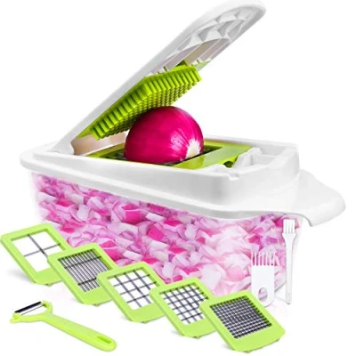 Image of 12 in 1 Vegetable Chopper Dicer Multifunctional Cutter Salad Onion Potato Veg with Container, Peeler, Cleaning Brush