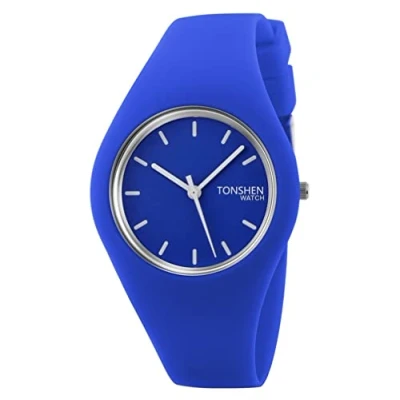 Image of TONSHEN Simple Fashion Analog Quartz Watch Rubber Band Casual Style Wrist Watches for Women Girl 12 Colours (Blue)