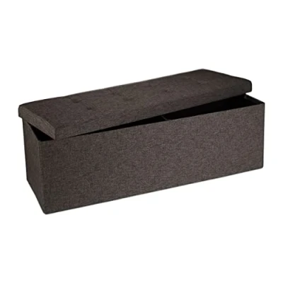 Image of Relaxdays Folding Storage Bench XL, 38 x 114 cm, Foldable Ottoman Footstool, with Lid, Fabric, Brown