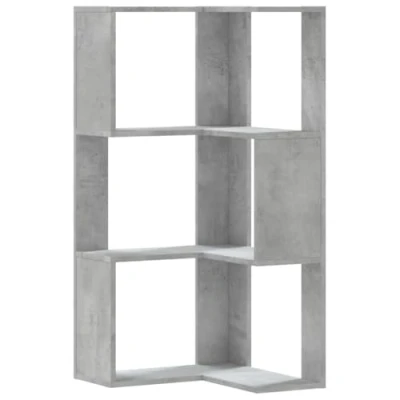 Image of vidaXL Corner Bookcase 3 Tier Bookshelf, Concrete Grey, Engineered Wood, 50 x 102 cm Living Room, Bedroom, Office