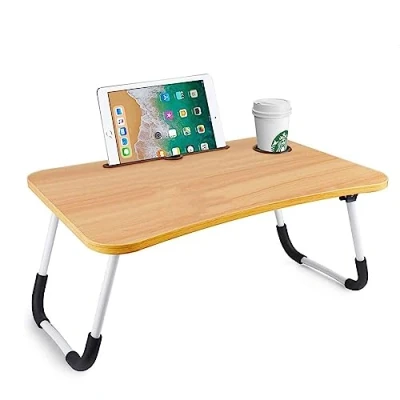 Image of NTEK Laptop Bed Table Lap Standing Desk Notebook Dorm with Foldable Legs &amp; Cup Slot Portable for Eating Breakfast, Reading, Watching Movie on Bed/sofa (WALNUT)