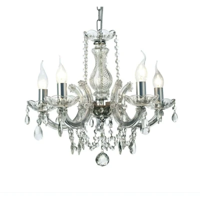 Image of Gabrielle Chandelier Glass Sconce &amp; Droplets 5 Light E14 Polished Chrome Finish