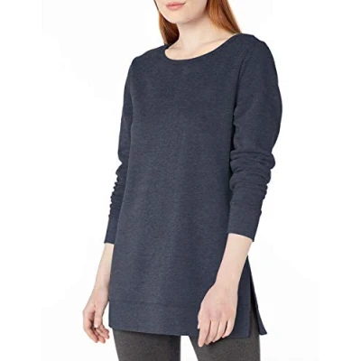 Image of Amazon Essentials Women&#039;s Open Neck Fleece Tunic Sweatshirt, Navy Heather, S
