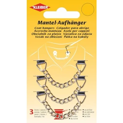 Image of Kleiber Sew On Metal Coat Hangers, Set of 3, Silver, 12 x 7 1 cm