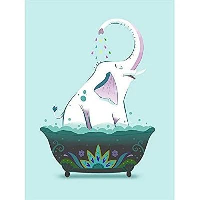 Image of Wee Blue Coo Elephant Shower Canvas Wall Art Print