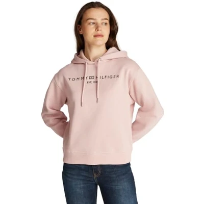 Image of Tommy Hilfiger Women’s Logo Hoodie, Pink (Foggy Pink), XS