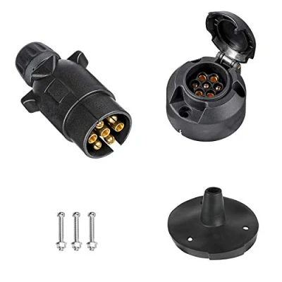 Image of BEIJISTAR 7 Pin Trailer Plug &amp; Socket with Rubber Gasket, 12V Waterproof Connector, for Truck RV Cars Boat Caravan Accessories Adapter (Screw End)