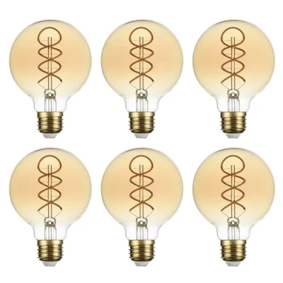 Image of SD LUX G80 E27 Vintage Globe Decorative Edison LED Bulbs(Non dimmable) 6W 450lm (Equi. 40W), CRI&gt;90, 2200K Warm White(G80 Amber, 6PC)
