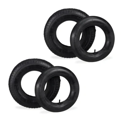 Image of Relaxdays Wheelbarrow Wheel with Inner Tube, Set of 2, Spare Tyres 4.00 8, Sack Truck, Studded Tread, upto 150 kg, Black, Rubber, 4 8&quot;