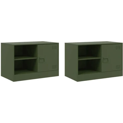 Image of vidaXL TV Cabinets 2 pcs Olive Green 67x39x44 cm Steel