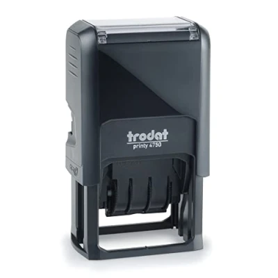 Image of Trodat Printy Textplate Dater Stamps Paid in Blue Date Red,150856,Black,39 x 23mm