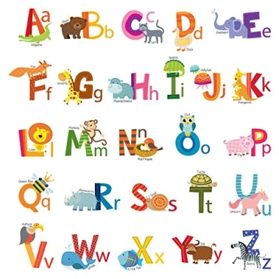 Image of DECOWALL DS 8002 Animal Alphabet (Small) Kids Wall Stickers Decals Peel and Stick Removable for Nursery Bedroom Living Room Art murals Decorations
