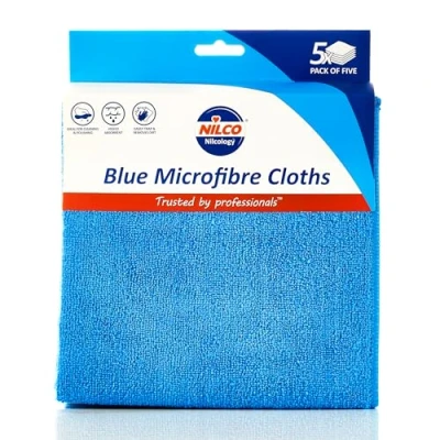 Image of Nilco Microfibre Cloths Durable, Highly Absorbent, Non abrasive Cleaning for Streak Free Surfaces, Multi Purpose and Reusable, Blue 5 Pack