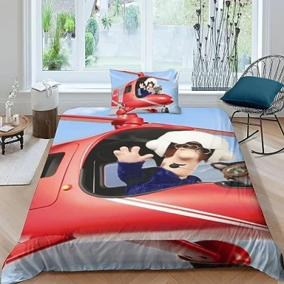 Image of LENTLY Postman Pat Duvet Cover Bedding Set for Kids Boys Soft Microfiber Quilt 2 Piece with Zipper Closure Single（135x200cm）