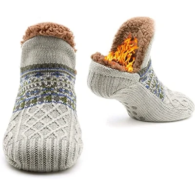Image of Manxing Mens Slipper Fluffy Socks Winter Warm Non Slip Knitted Thermal Soft Floor