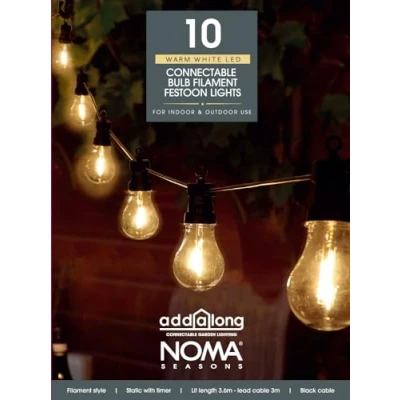 Image of NOMA Connectable Bulb Festoon Garden Lights, 10 LED&#039;s, 6.8 m
