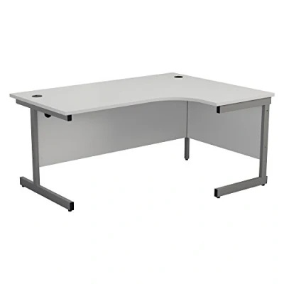Image of Office Hippo Heavy Duty Desk, Right Corner Strong &amp; Reliable Workstation, Table With Integrated Cable Ports, PC Desk For or Home White Top / Silver Frame