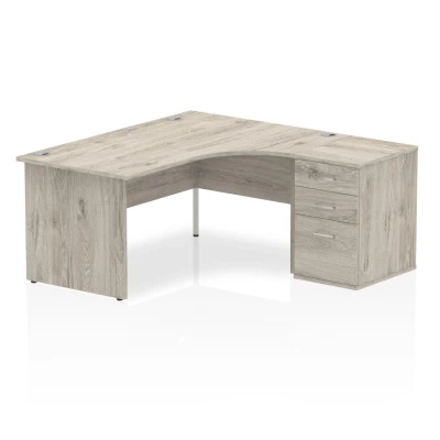 Image of Impulse 1600mm Right Crescent Desk Grey Oak Panel Leg + High Ped