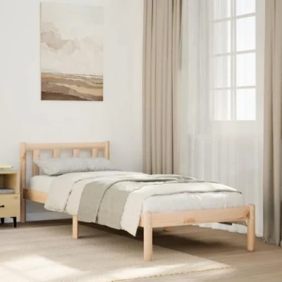 Image of vidaXL Extra Long Bed Frame Solid Pine Wood, Single Size 100x220 cm, Includes Slats, Modern Rustic, Headboard for Comfort, Sturdy and Stable Legs, Assembly Required