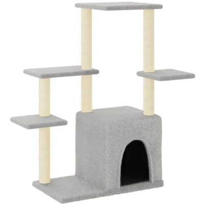 Image of &#039;vidaXL Grey Cat Tree with Sisal Scratching Posts and Plush Material 97.5 cm Multi Level Tower for Climbing, Perching, Relaxing