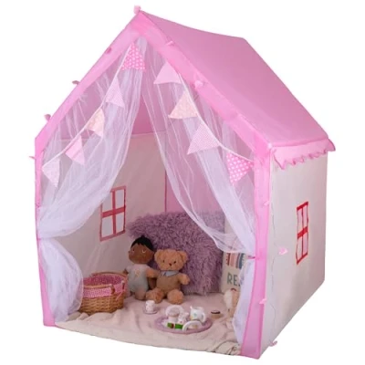 Image of RELSY Pink Princess Tent Cosy &amp; Cream Kids Playhouse For Activities Includes 3 Metre Heart LED Lights Bunting 125 x 130 cm Play House/Pink