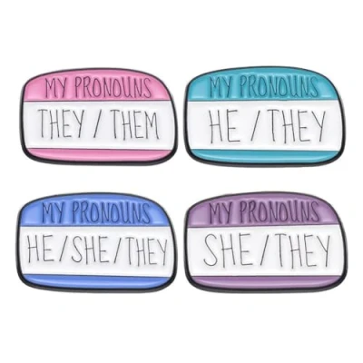 Image of 4Pcs MY PRONOUNS HE/THEY Enamel Pins Third Person Pronoun Brooches Lapel Badges Clothes Hat Bags Accessories Jewelry Gift