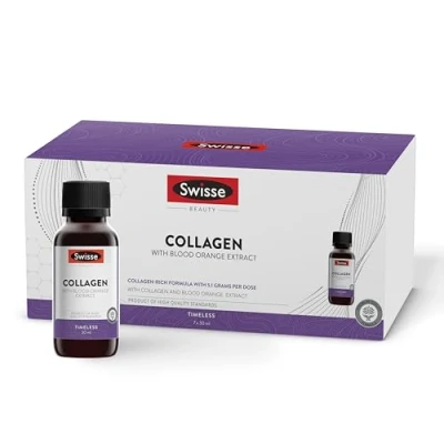 Image of SWISSE Collagen Liquid Hydrolysed Supplements for Women &amp; Men with Blood Orange Extract Elastic Radiant Skin, 7 x 30 ml Bottles Beauty Supplement to Reduce Wrinkles Made in Italy