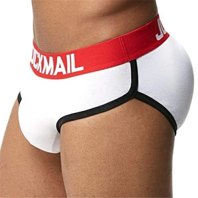 Image of JOCKMAIL Mens Briefs with Butt Pad Underwear Athletic Cycling Brief Cotton Hip Up Push Cup (XL, White)