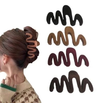 Image of 5 Inch 4Pack Women Large Hair Claw Clips for Thick Strong Ponytail Holder Velvet Set Clamps Grips,Fashion Fashion Styling Accessories 4 Pack(Velvet Curve)
