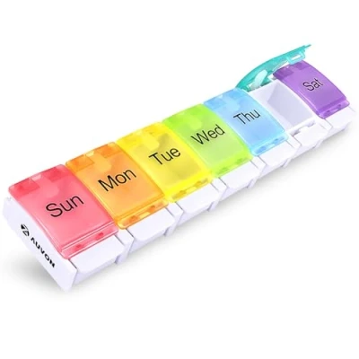 Image of AUVON Weekly Travel Pill Box Organiser, BPA Free 7 Day 1 Times a with Unique Spring Assisted Open Design and Large Tablet to Hold Vitamins, Cod Liver Oil, Supplements Medication