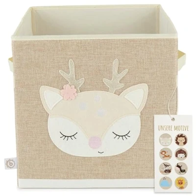 Image of Bieco Children&#039;s Storage Box Deer Ella Motif Approx. 36 L Foldable 33x33x33 Toy Large Toys Organiser Kids Nursery Animal Boxes for Boys