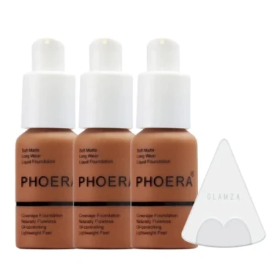 Image of Glamza Phoera Foundation Full Coverage Makeup Set 24hr Long Lasting Oil Control Soft Smooth Matte Flawless Concealer Cream Inc x3 30ml &amp; Silicone Blender Sponge (109 Mocha)