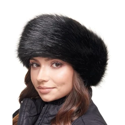 Image of Futrzane Classic Headband Faux Fur Headbands for Women Furry Band Winter Size L (Black Classic)
