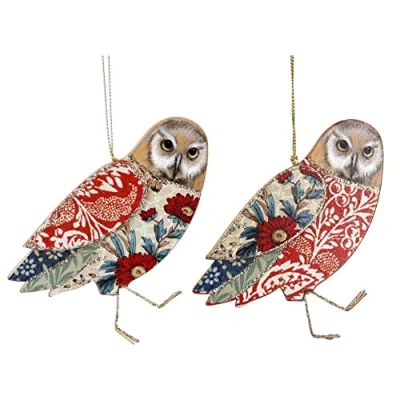 Image of Gisela Graham 11CM WOODEN OWL DECORATIONS SET of TWO