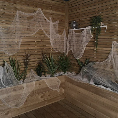 Image of Pack of 12 2.9m Halloween Freaky Fabric Net Decoration in Cream