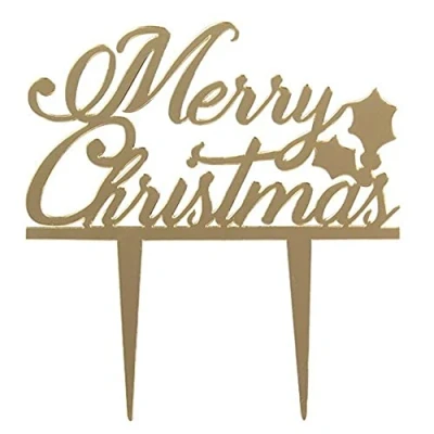 Image of Cake Star Merry Christmas Topper, Gold Festive Decoration, Food Safe and Easy to Use