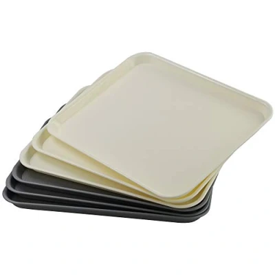 Image of Rinboat Extra Large Plastic Rectangle Serving Fast Food Trays, Cream and Gray, 6 Packs