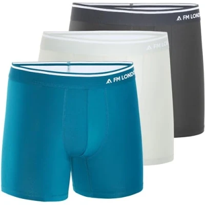 Image of FM London (3 Pack) Micromodal Men&#039;s Boxers Soft Anti Chafe with Contoured Pouch Suitable for Sports &amp; Everyday Wear Moisture Wicking, Tag Free, Breathable Underwear, Charcoal Green Grey, S