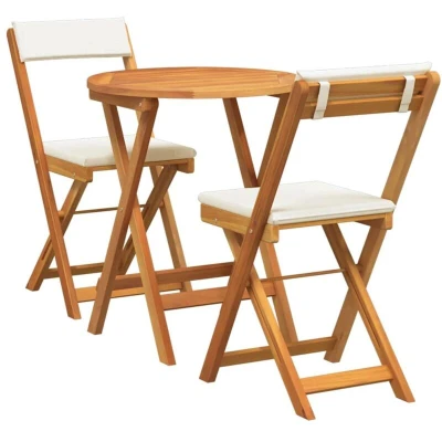 Image of vidaXL 3 Piece Folding Bistro Set with Cushions Solid Wood Acacia