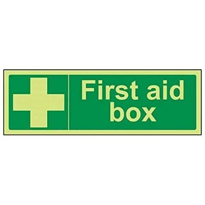 Image of VSafety 31014AX G &quot;First Aid Box&quot; First General Sign, Glow In The Dark, 1 mm Plastic, Landscape, 300 x 100 mm, Green