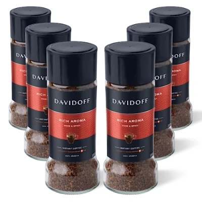 Image of Davidoff Rich Aroma Instant Coffee 6 Pack 9/12 Intensity 100% Arabica, Premium Dark Roast, Bold &amp; Aromatic with Spicy and Fruity Notes x 100g Jars