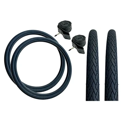 Image of Baldy&#039;s PAIR 700 x 35c Black Slick Road Tread Tyres &amp; Presta Valve Inner Tubes For Hybrid Trekking Bikes (Pack of 2)
