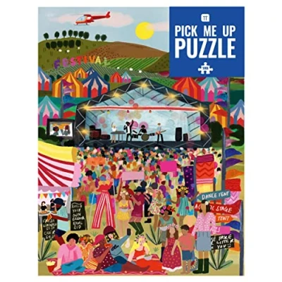 Image of Talking Tables 1000 Piece Festival Puzzle for Adults with Matching Poster &amp; Trivia Sheet Colourful Jigsaw Illustrated Design, Gift Music Lovers, Glastonbury, Coachella, Blue, (PUZZ PMU FESTIVAL)