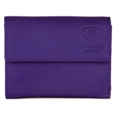 Image of J. Wilson London Ladies RFID Safe Designer Leather Purse Card Women Wallet Zip Pocket Boxed (Purple)