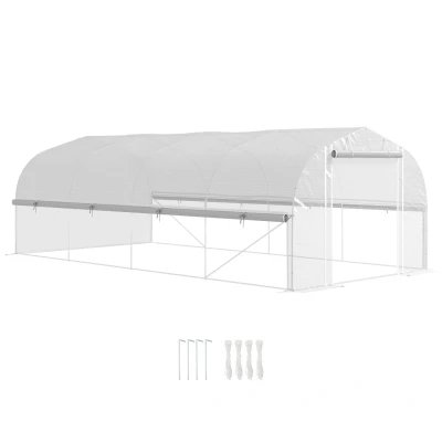 Image of Outsunny Polytunnel Greenhouse with Roll up Sidewalls, Mesh Door 6 x 3 2m