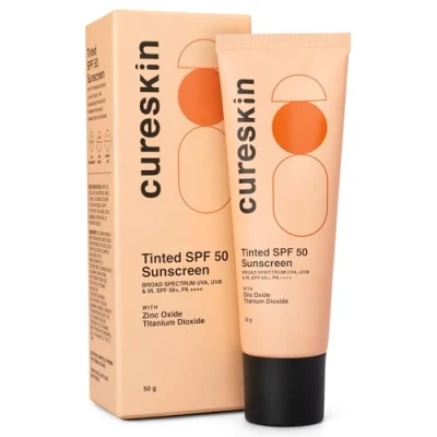 Image of Cureskin Mineral Sunscreen Matte Finish Tinted SPF 50 PA++++ Broad Spectrum Sun (UVA/UVB/IR) Protection with Titanium Dioxide, g (Pack of 1)