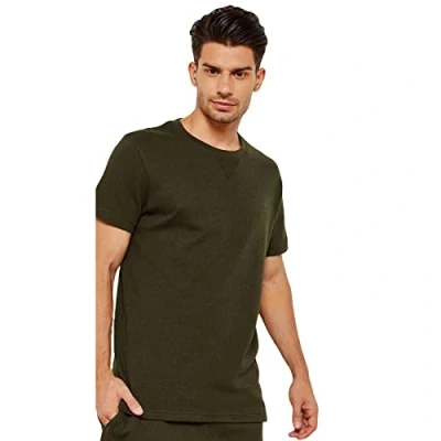 Image of BRAVE SOUL Men Tshirt Algor Sweat Style Textured Fabric Crew Neck Short Sleeves Regular Pull Over Casual Tee Top Size X Large Khaki Black
