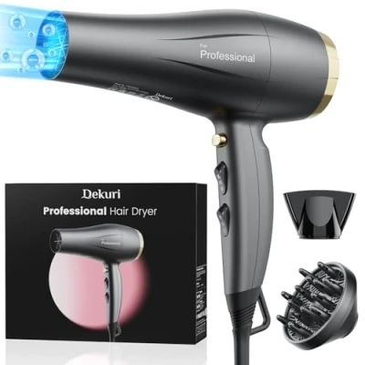 Image of Hair Dryer Ionic, with Diffuser for Women, Professional Salon Ionic Hairdryer Nozzle, 3 Heat Setting &amp; 2 Speed, Cool Shot Button, Fast Drying Dryers Curly Hair, Gray