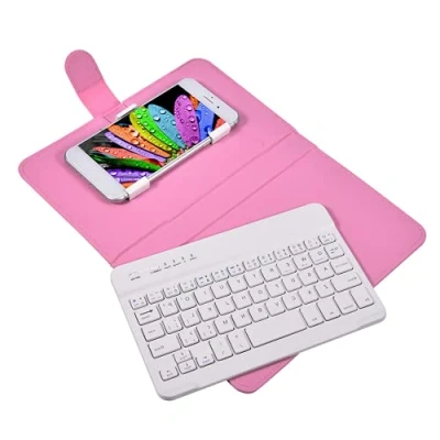 Image of Bluetooth Keyboard, Wireless Keyboard + Stand for iOS/Android Phones(Pink)