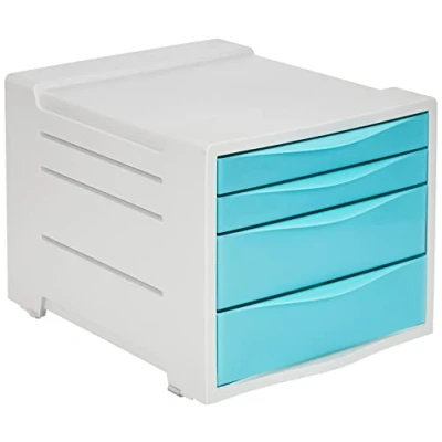 Image of Esselte Drawer Cabinet, 4 Tier Desktop Storage Organiser, Filing Drawers For Papers &amp; Stationery, Home/Office Use, Embossed Pattern, Colour&#039;Breeze Range, Blue, 626284